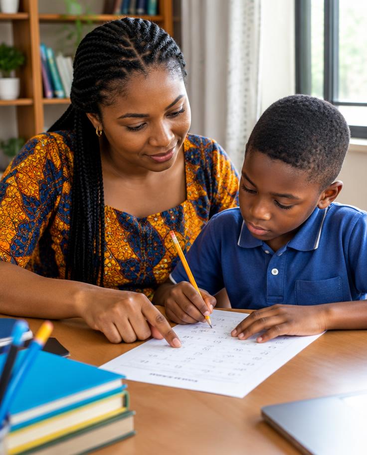 Tutor and child working through a lesson together at home